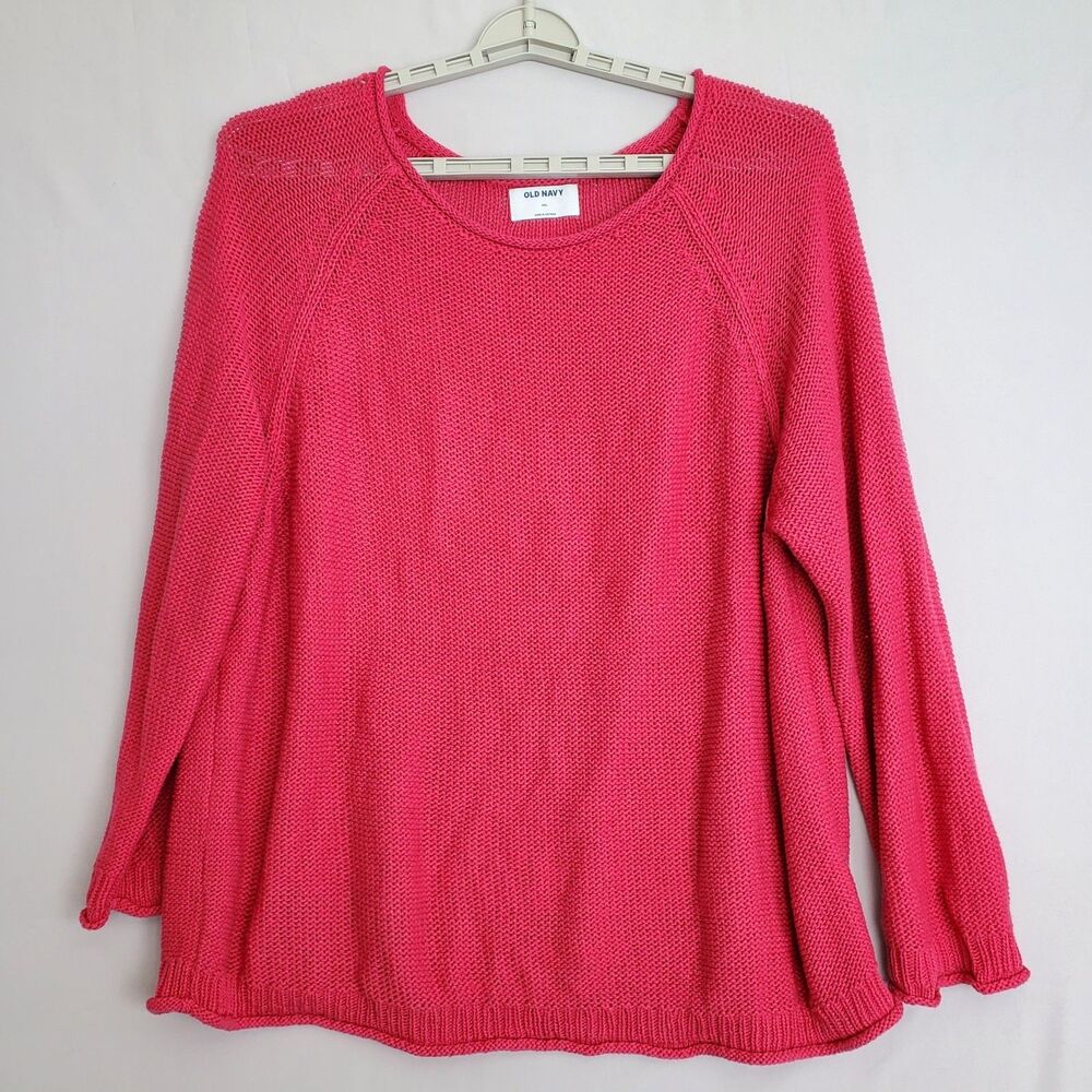 Old Navy Women's Sweater XXL Oversized Reverse-Knit Begonia Relaxed Bateau